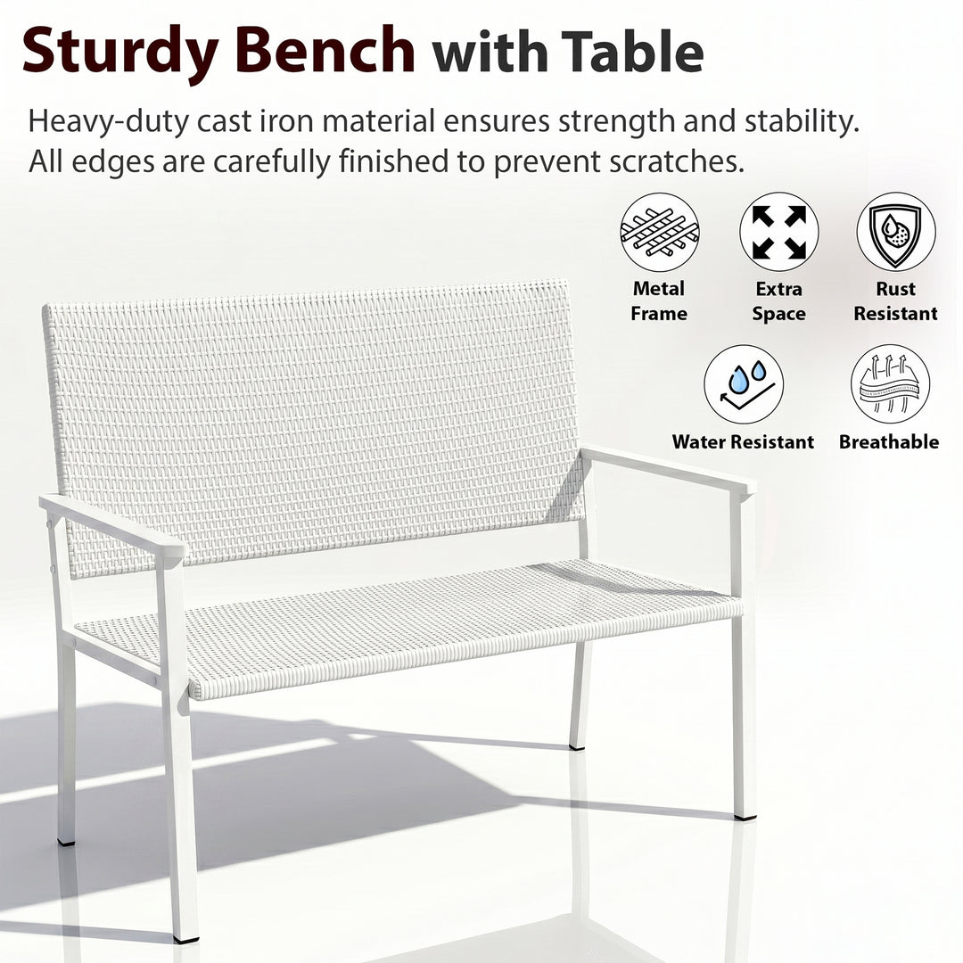 Bolton Wicker 2 Seater Garden Bench for Indoor & Outdoor Park - (White)