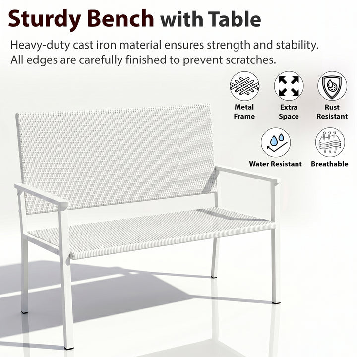 Bolton Wicker 2 Seater Garden Bench for Indoor & Outdoor Park - (White)