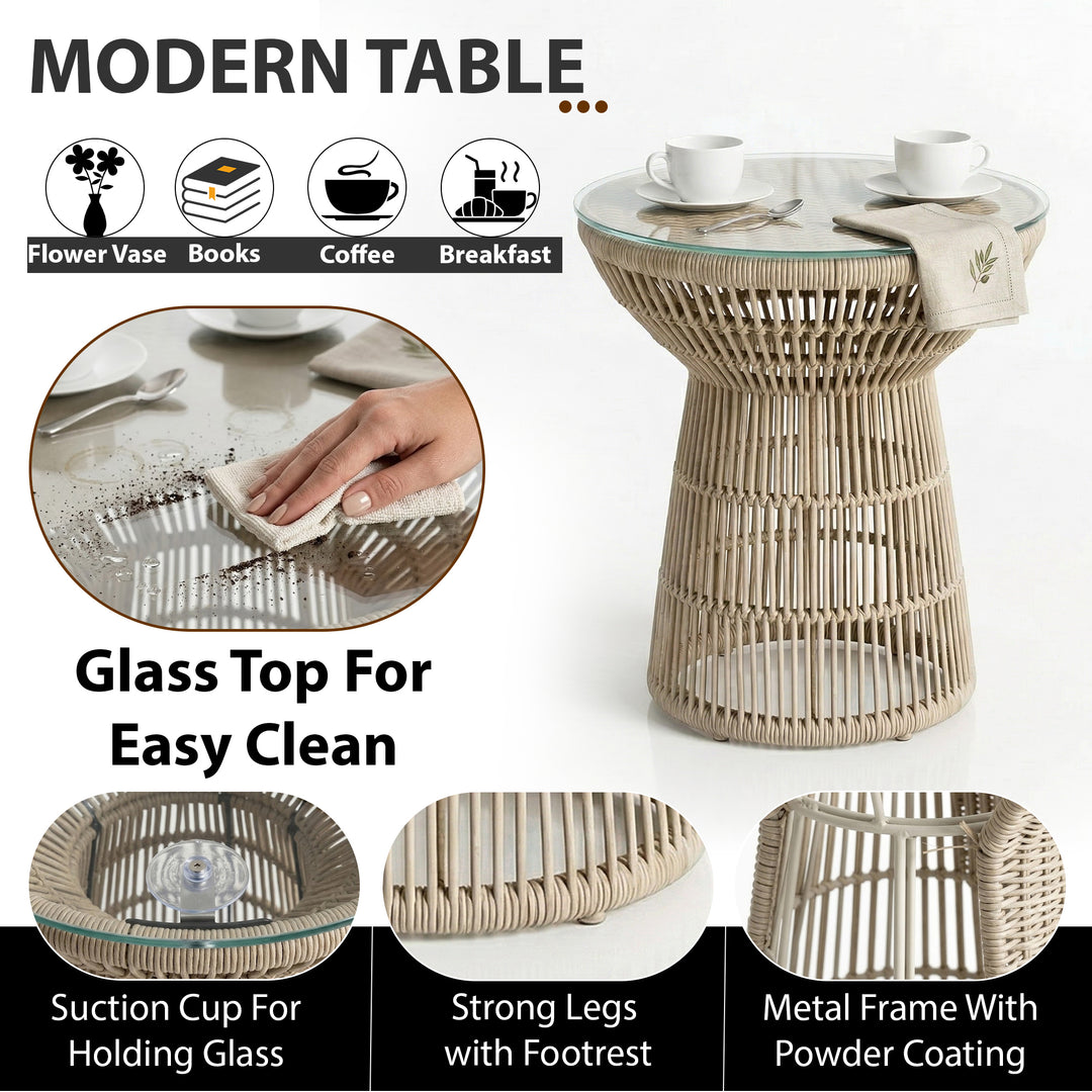 Remar Outdoor Patio Seating Set 2 Chairs and 1 Table Set (Beige) Braided & Rope