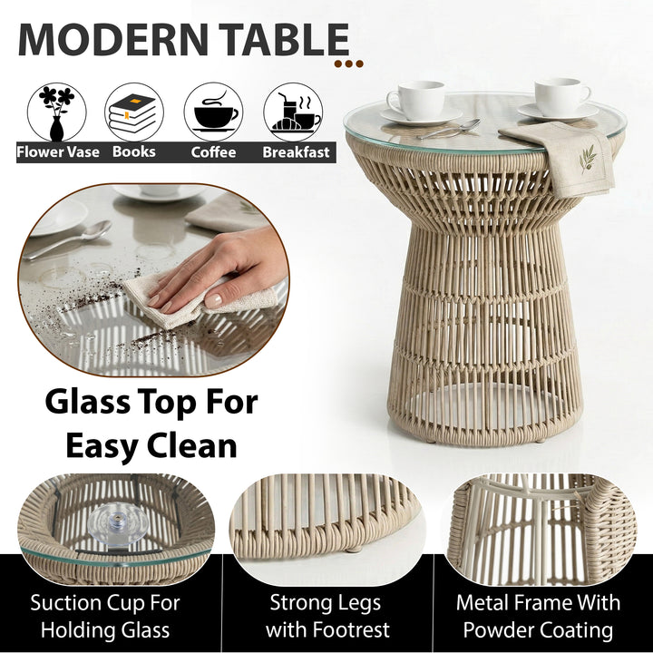 Remar Outdoor Patio Seating Set 2 Chairs and 1 Table Set (Beige) Braided & Rope