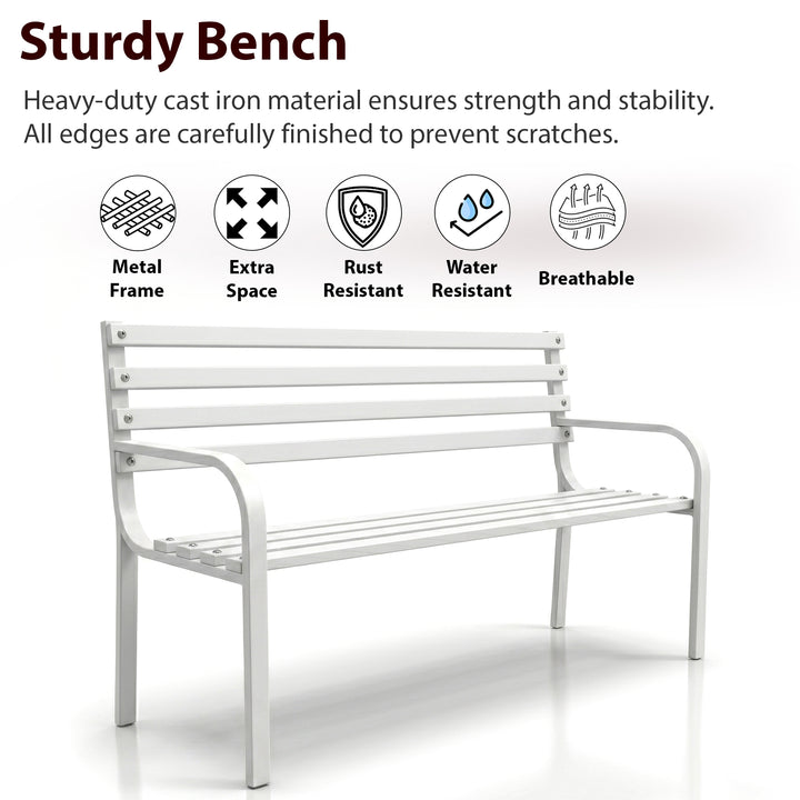 Unity Metal 3 Seater Garden Bench for Outdoor Park - (White)