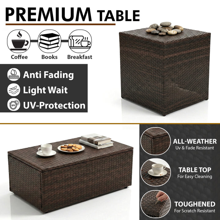 Coye Outdoor Garden Balcony Sofa Set 3 Seater, 2 Seater With 2 Single Seater and 1 Center Table With 1 Side Table Set (Brown)