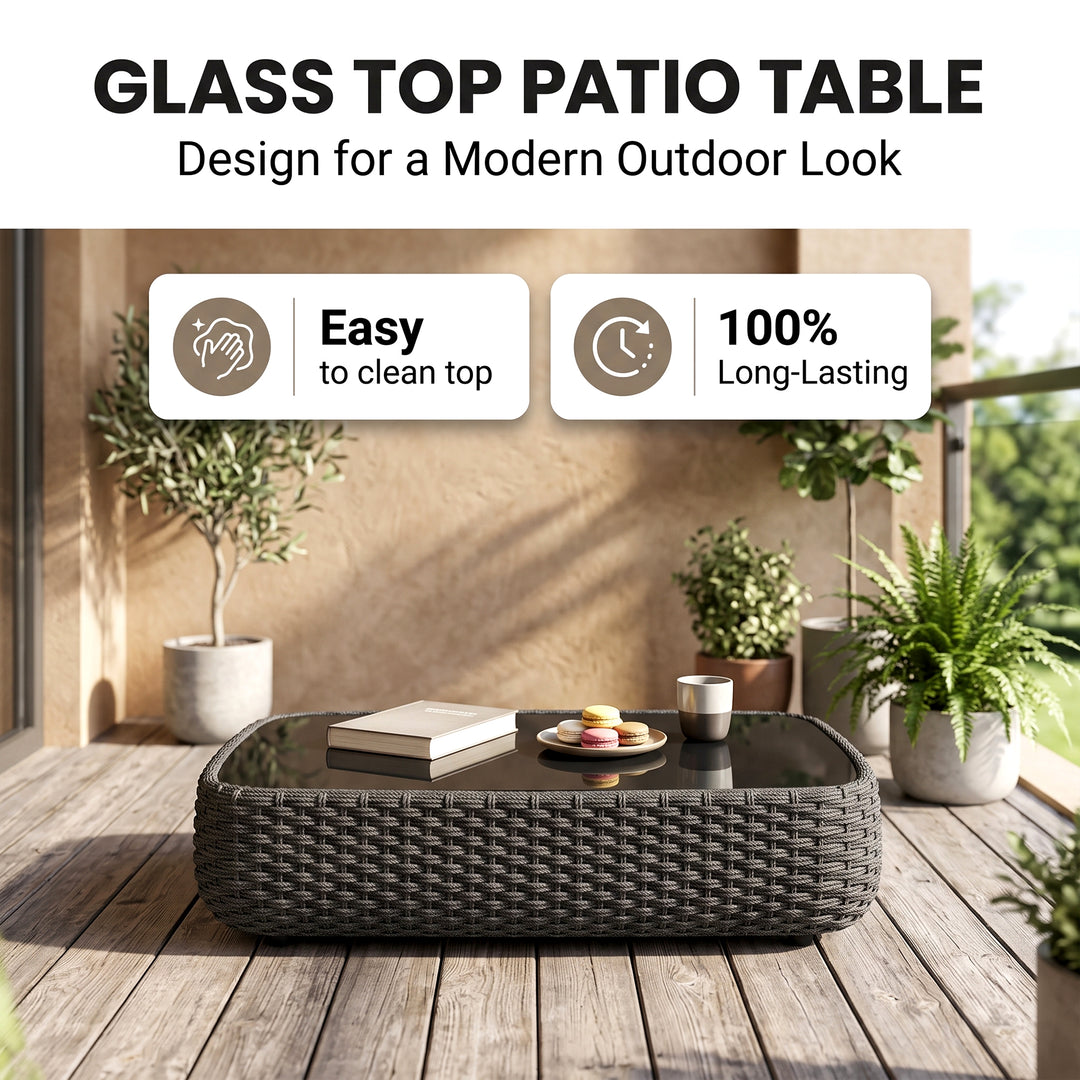 Deskoy Outdoor Garden Balcony Sofa Set 2 Seater, 2 Single seater and 1 Center Table Set, Braid & Rope (Black)