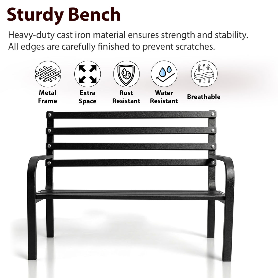 Timber Metal 2 Seater Garden Bench for Outdoor Park - (Black)