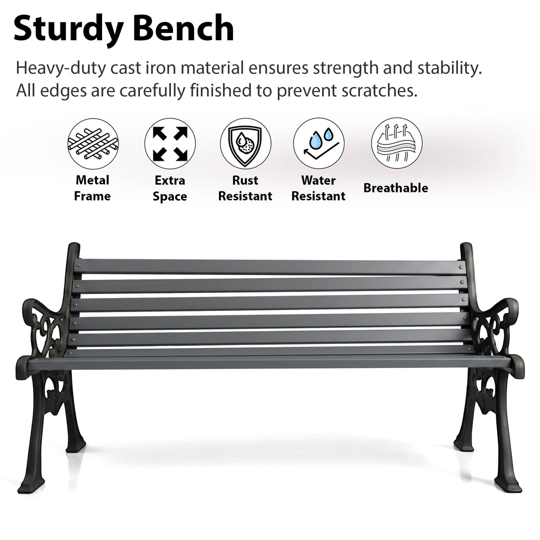 Wick Cast Iron 3 Seater Garden Bench for Outdoor Park - (Black + Grey)