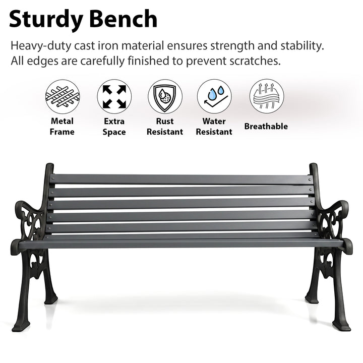 Wick Cast Iron 3 Seater Garden Bench for Outdoor Park - (Black + Grey)
