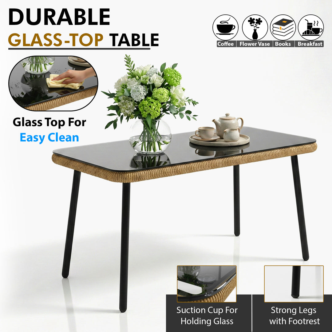 Kanto Outdoor Garden Balcony Sofa Set 2 Seater , 2 Single Seater 1 Center Table Braided and Rope