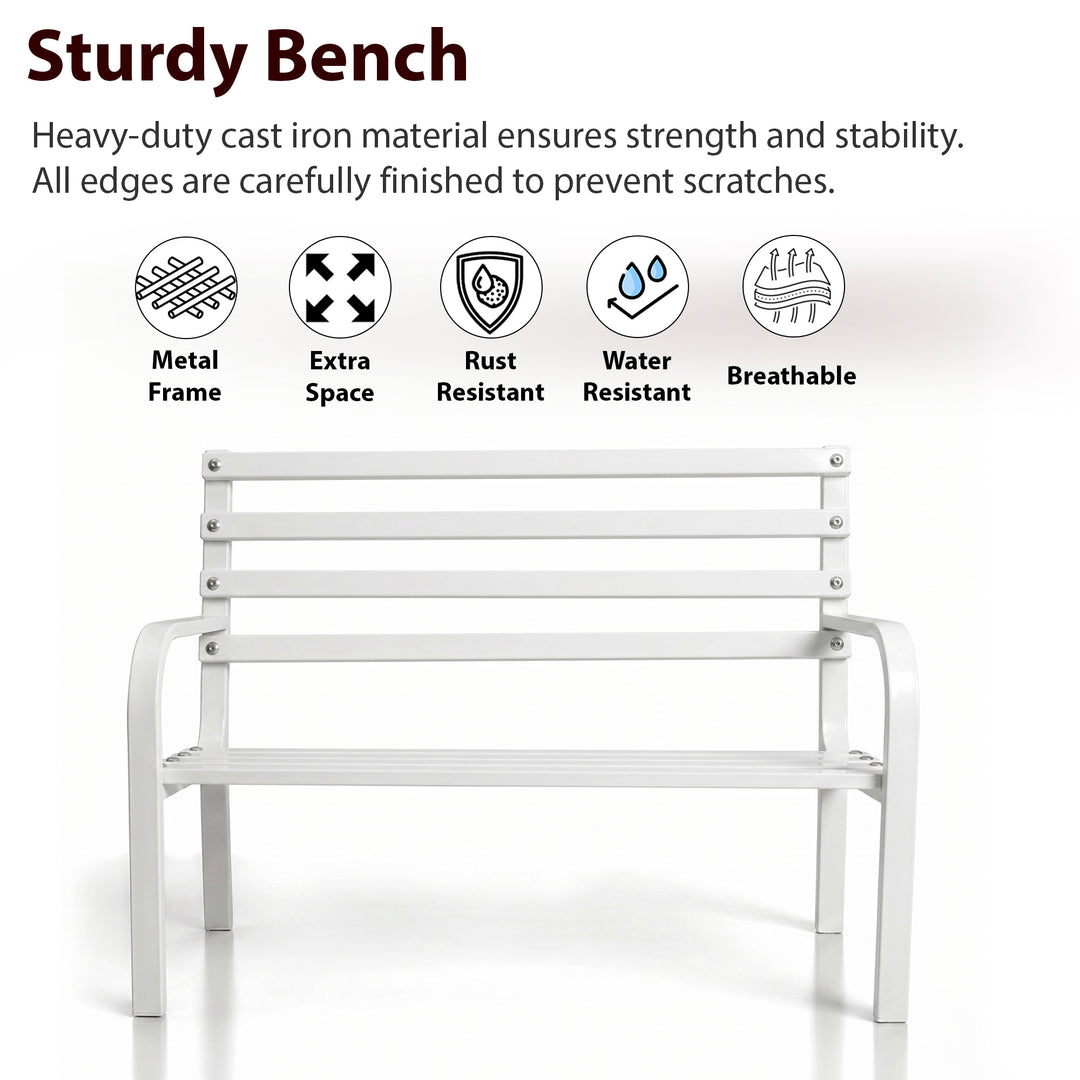 Boho Metal 2 Seater Garden Bench for Outdoor Park - (White)