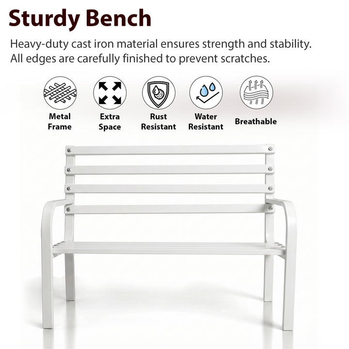 Boho Metal 2 Seater Garden Bench for Outdoor Park - (White)