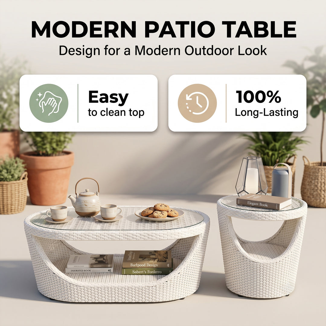 Alush Outdoor Sofa Set 3 Seater , 2 Single seater and 1 Center Table (White)