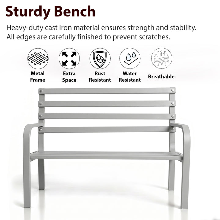 Deco Metal 2 Seater Garden Bench for Outdoor Park - (Grey)