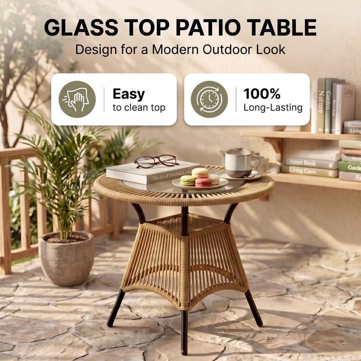 Sedan Outdoor Patio Seating Set 2 Chairs and 1 Table Set Braided & Rope