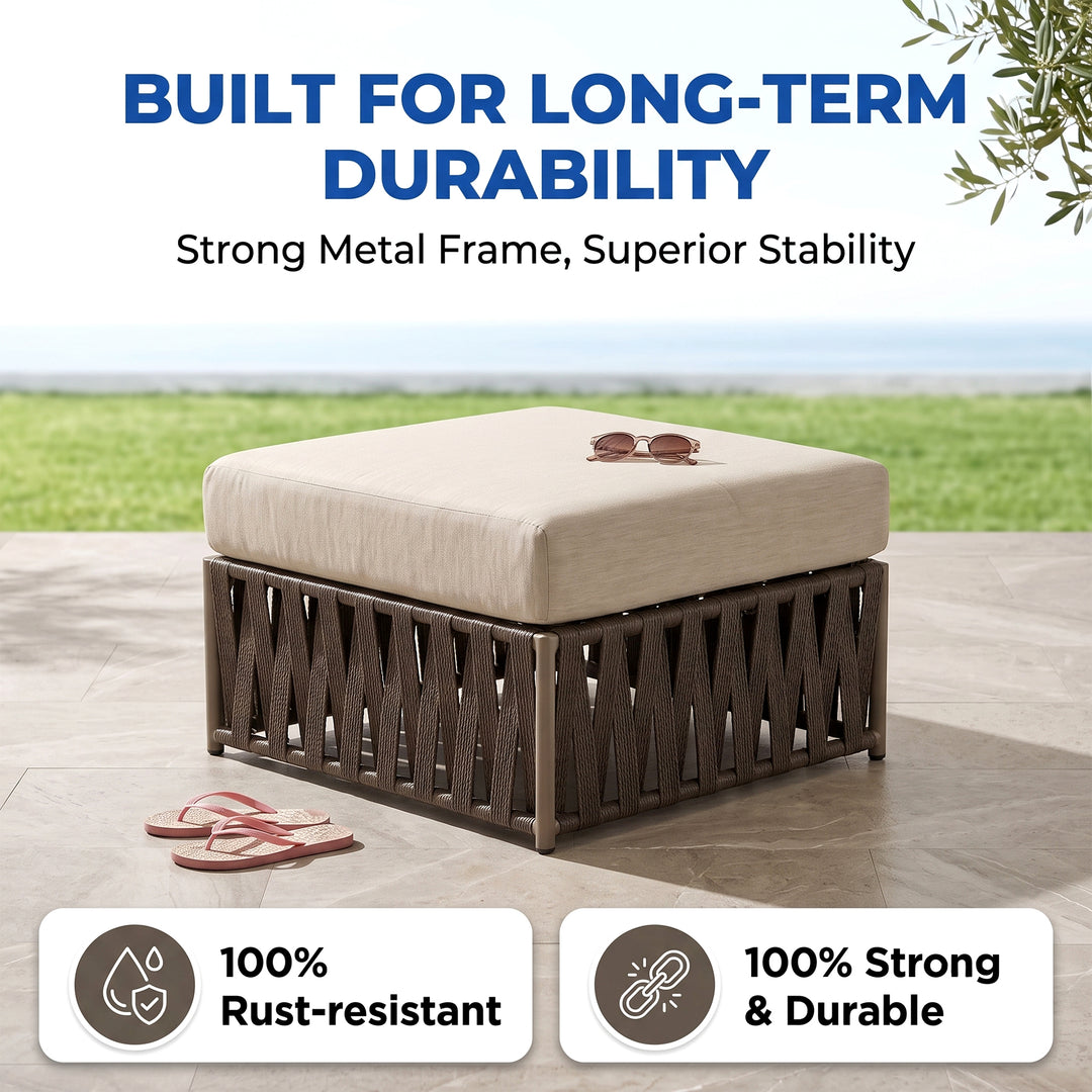 Adán Outdoor Sofa Set 3 Seater and 1 Center Table Set Braided & Rope
