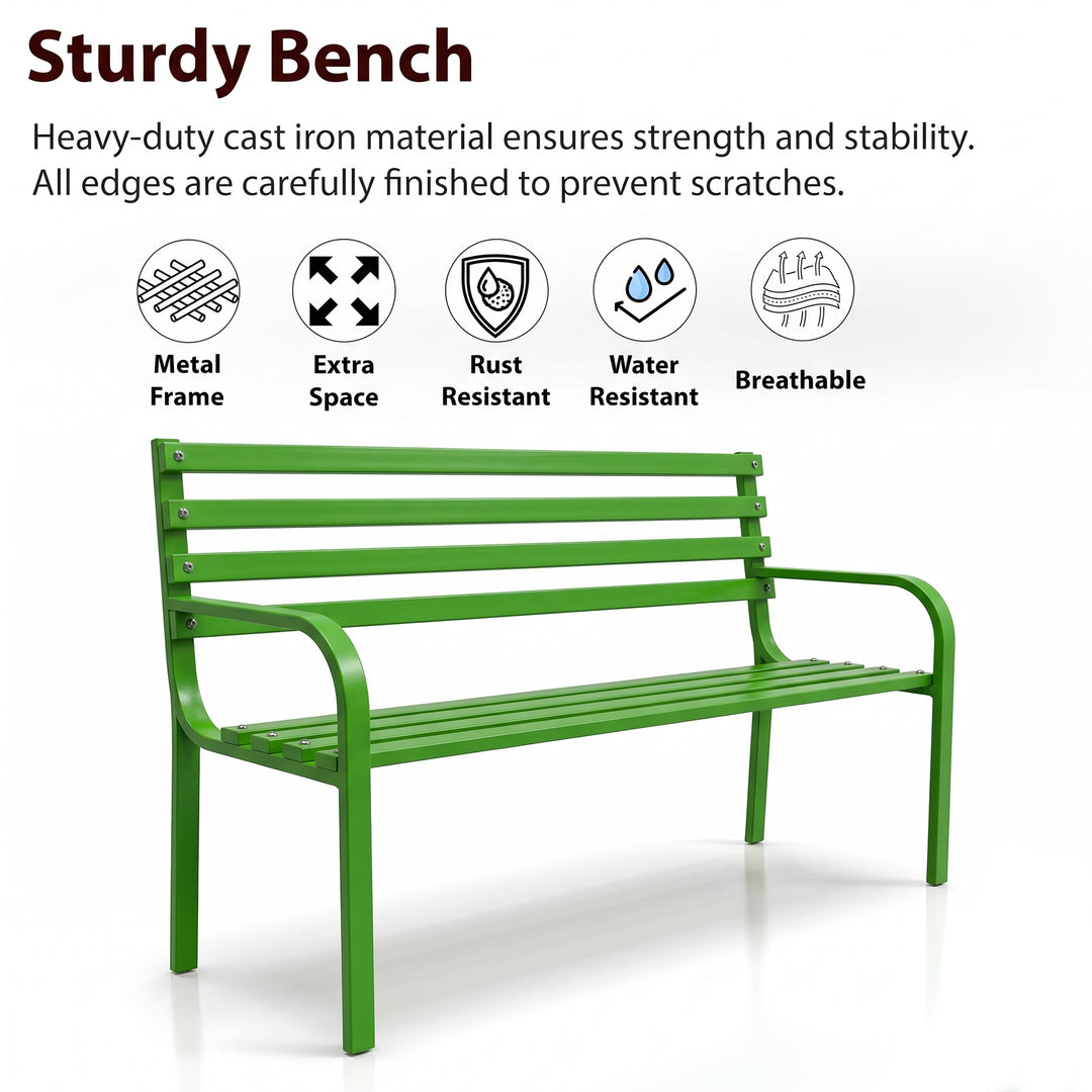 Linen Metal 3 Seater Garden Bench for Outdoor Park - (Green)