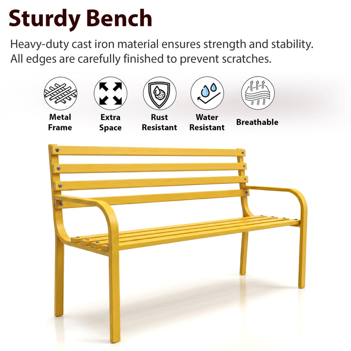 Vice Metal 3 Seater Garden Bench for Outdoor Park - (Yellow)
