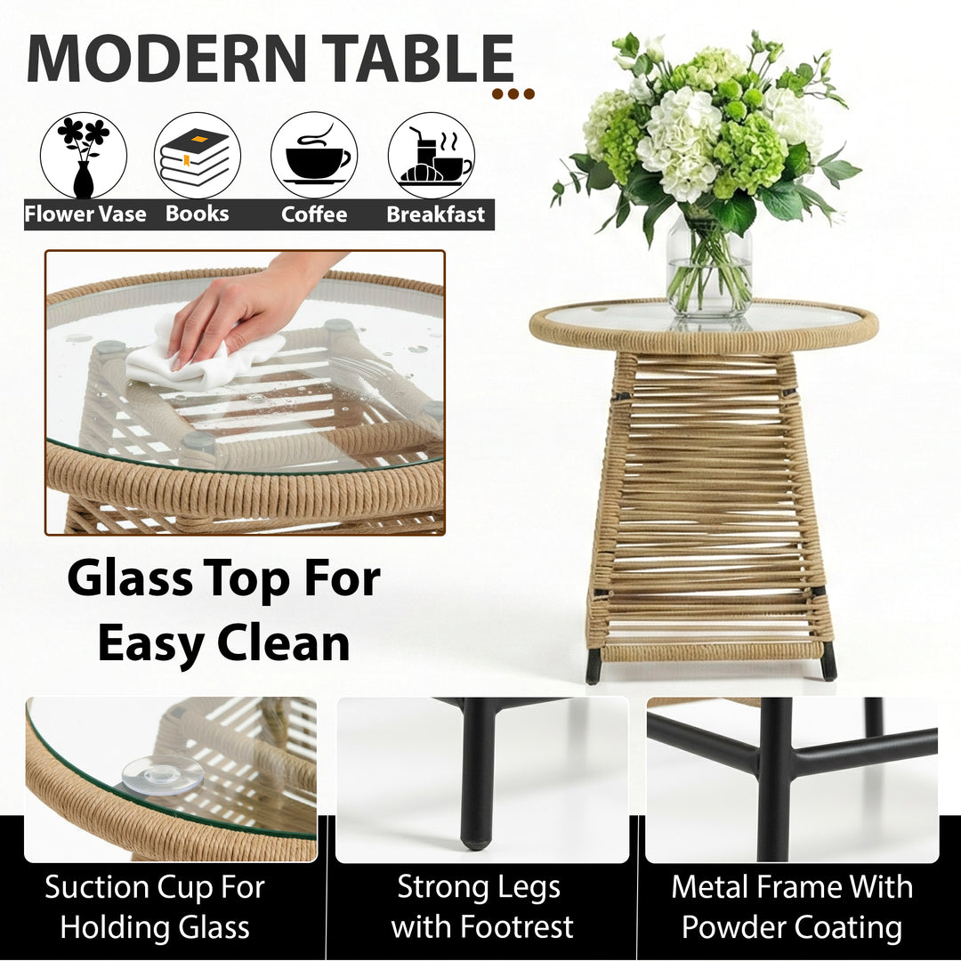 Varqo Outdoor Patio Seating Set 2 Chairs and 1 Table Set Braided & Rope