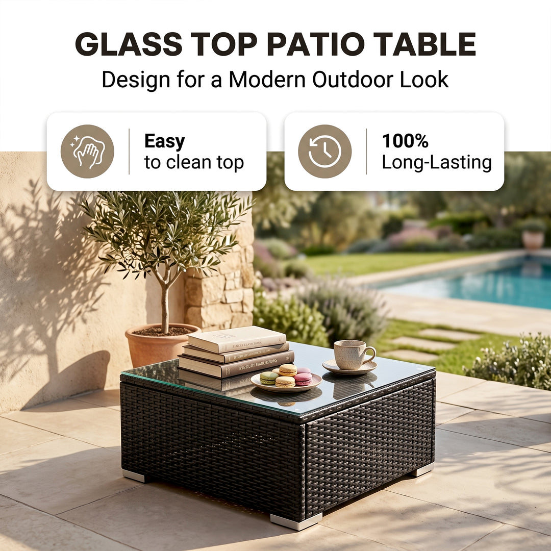 Arena Outdoor Sofa Set 7 Seater, Single seater and 1 Center Table With 1 Side Table Set (Black)