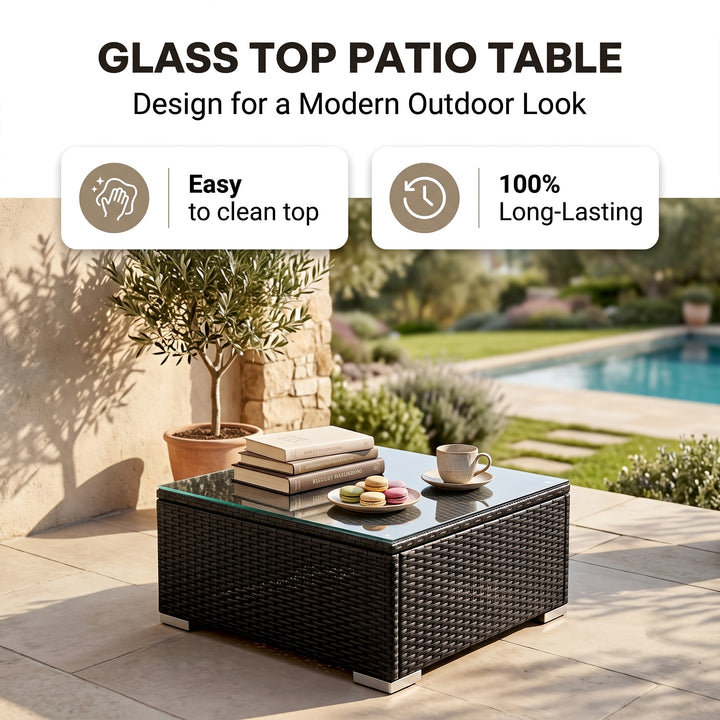 Arena Outdoor Sofa Set 7 Seater, Single seater and 1 Center Table With 1 Side Table Set (Black)