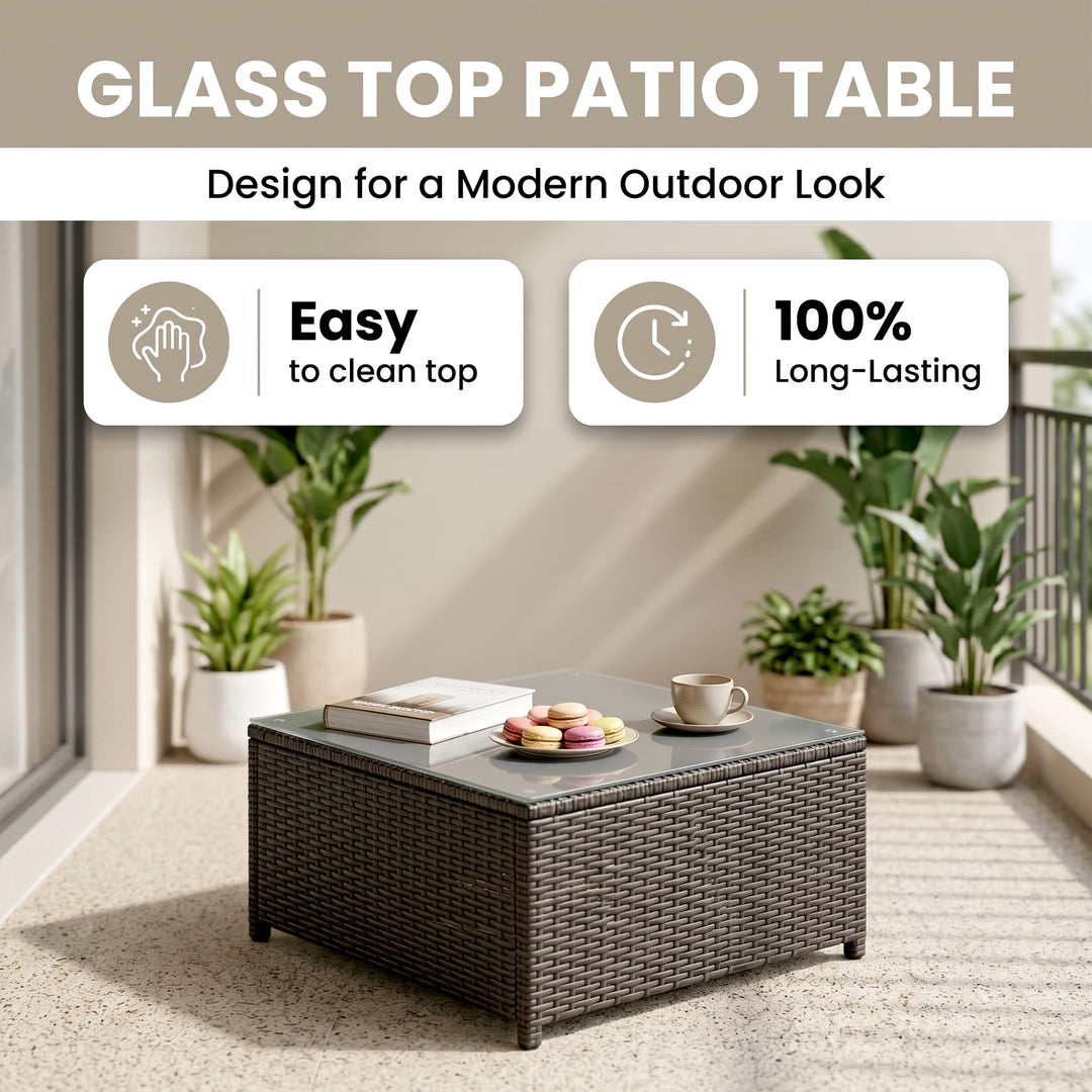 Enorson Outdoor Garden Balcony Sofa Set 2 Three Seater, 2 Single Seater With 2 Ottoman and 2 Center Table Set (Brown)