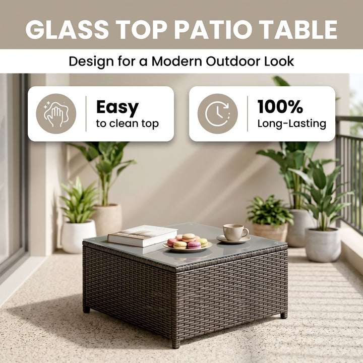 Enorson Outdoor Garden Balcony Sofa Set 2 Three Seater, 2 Single Seater With 2 Ottoman and 2 Center Table Set (Brown)