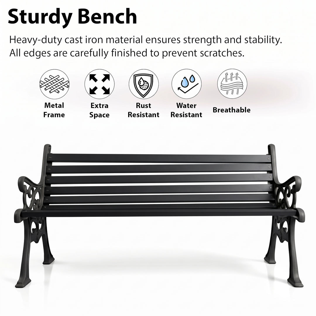 Lisa Cast Iron 3 Seater Garden Bench for Outdoor Park - (Black)