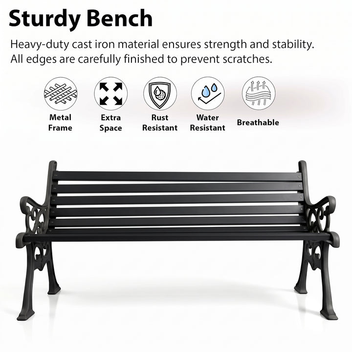 Lisa Cast Iron 3 Seater Garden Bench for Outdoor Park - (Black)