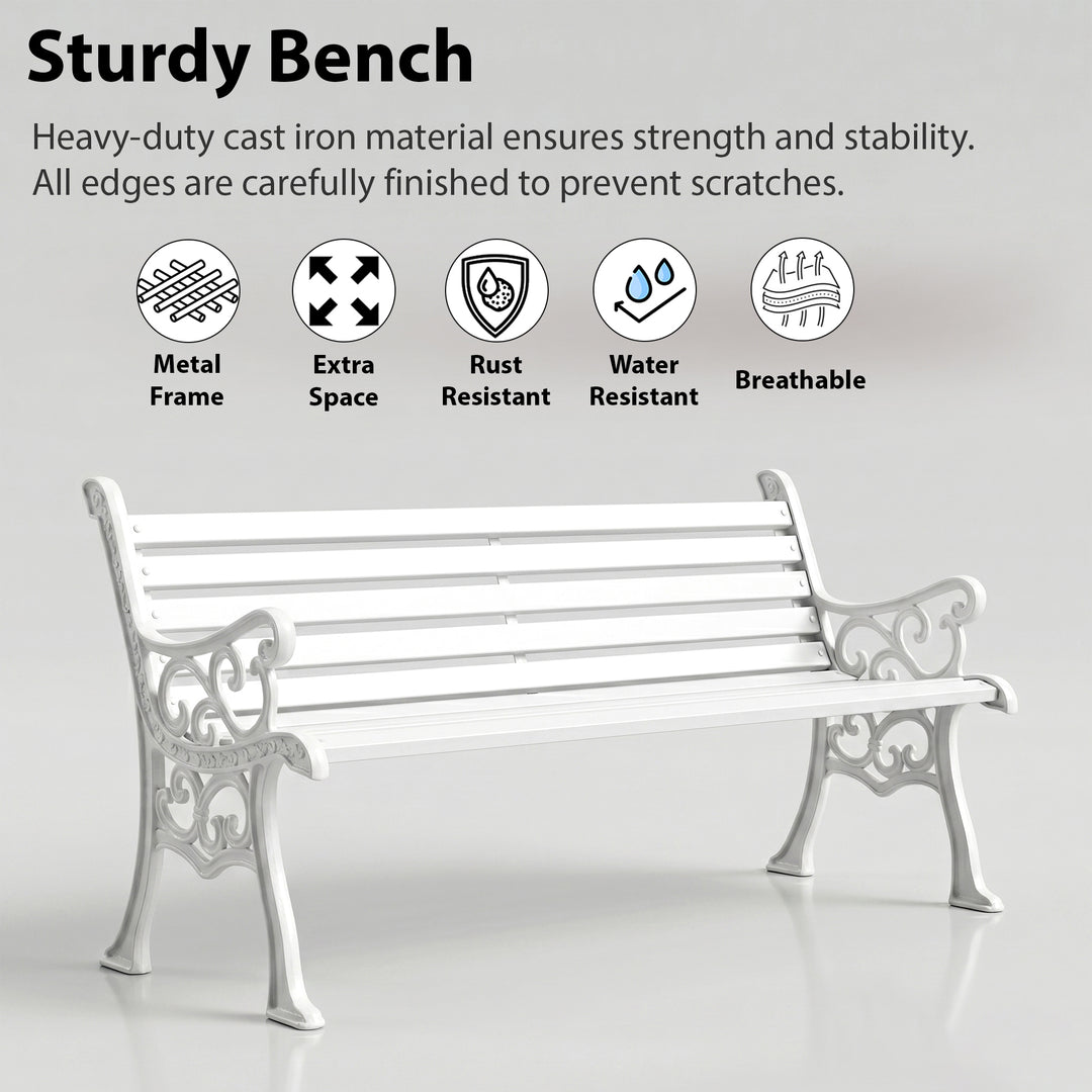 Kezia Cast Iron 3 Seater Garden Bench for Outdoor Park - (White)