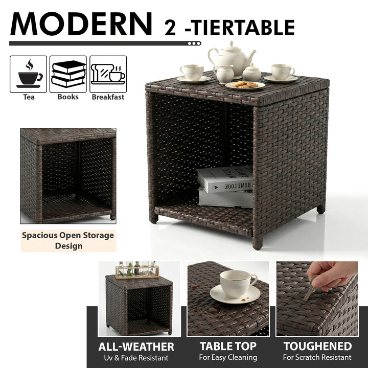 Calabresi Outdoor Seating Set 2 Single seater, 2 Ottoman and 1 Center Table (Brown + Beige)
