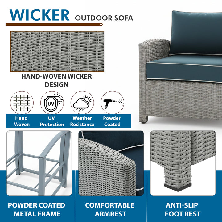 Estio  Outdoor Patio Sofa Set 6 Seater and 1 Table With 1 Ottoman (Grey)