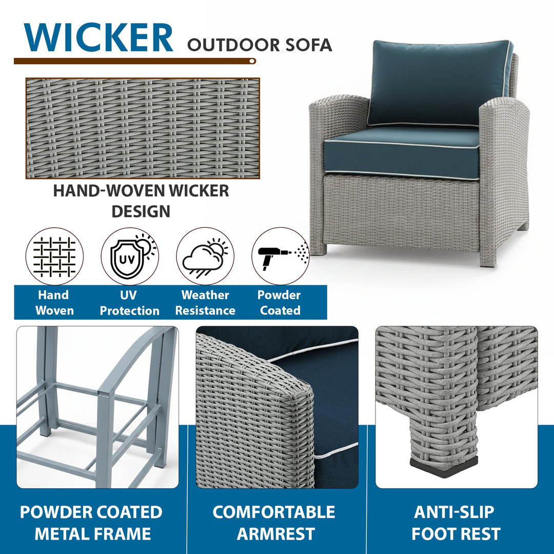 Kuisi Outdoor Garden Balcony Sofa Set 4 Seater, 1 Single seater With 1 Ottoman and 1 Center Table Set (Grey)