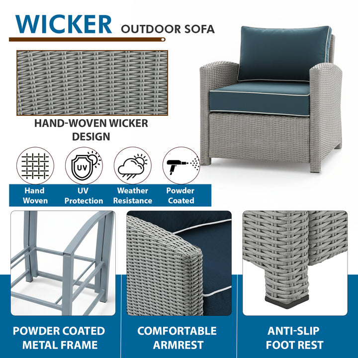 Kuisi Outdoor Garden Balcony Sofa Set 4 Seater, 1 Single seater With 1 Ottoman and 1 Center Table Set (Grey)