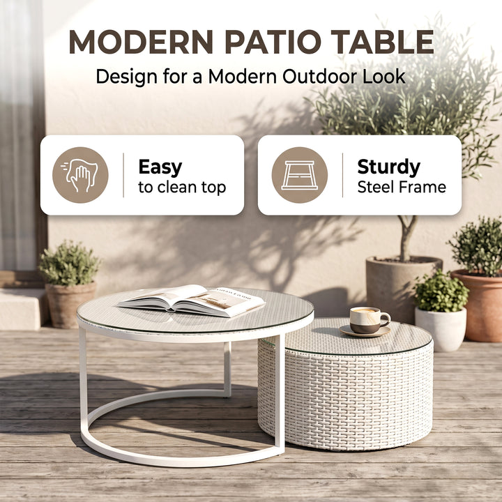 Leone  Outdoor Sofa Set 7 Seater and  2 Tables (White + Grey)