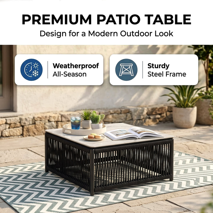 Adán Outdoor Sofa Set 3 Seater and 1 Center Table Set Braided & Rope