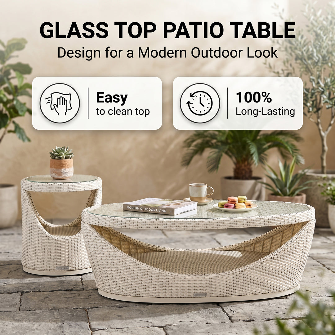 Crocetta Outdoor Sofa Set 3 Seater , 2 Single seater and 1 Center Table (White)
