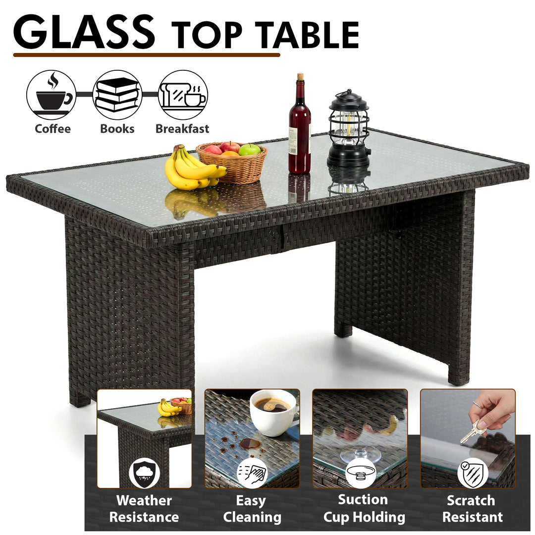 Umile Outdoor Garden Balcony Sofa Set 3 Seater, 2 Single seater, 2 Ottoman and 1 Center Table Conversation Set (Brown)