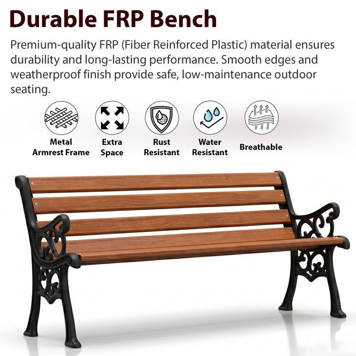 Lynn Cast Iron 3 Seater FRP Garden Bench for Outdoor Park - (Black+ Wooden Texture)