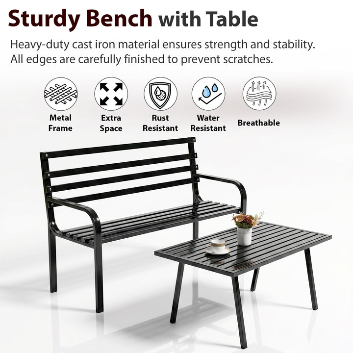Carrillo Metal 2 Seater and 1 Table Garden Bench for Outdoor Park - (Black)