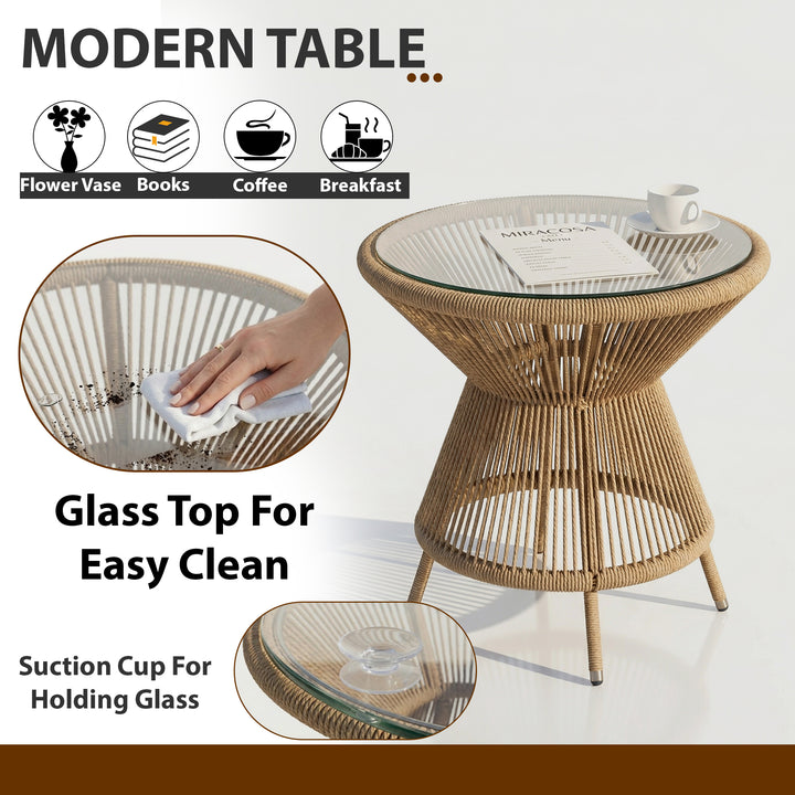 Ikra Outdoor Patio Seating Set 2 Chairs and 1 Table Set (Beige) Braided & Rope