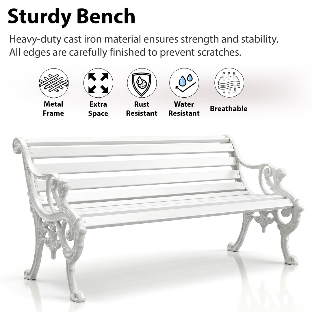 Zahraa Cast Iron 3 Seater Garden Bench for Outdoor Park - (White)
