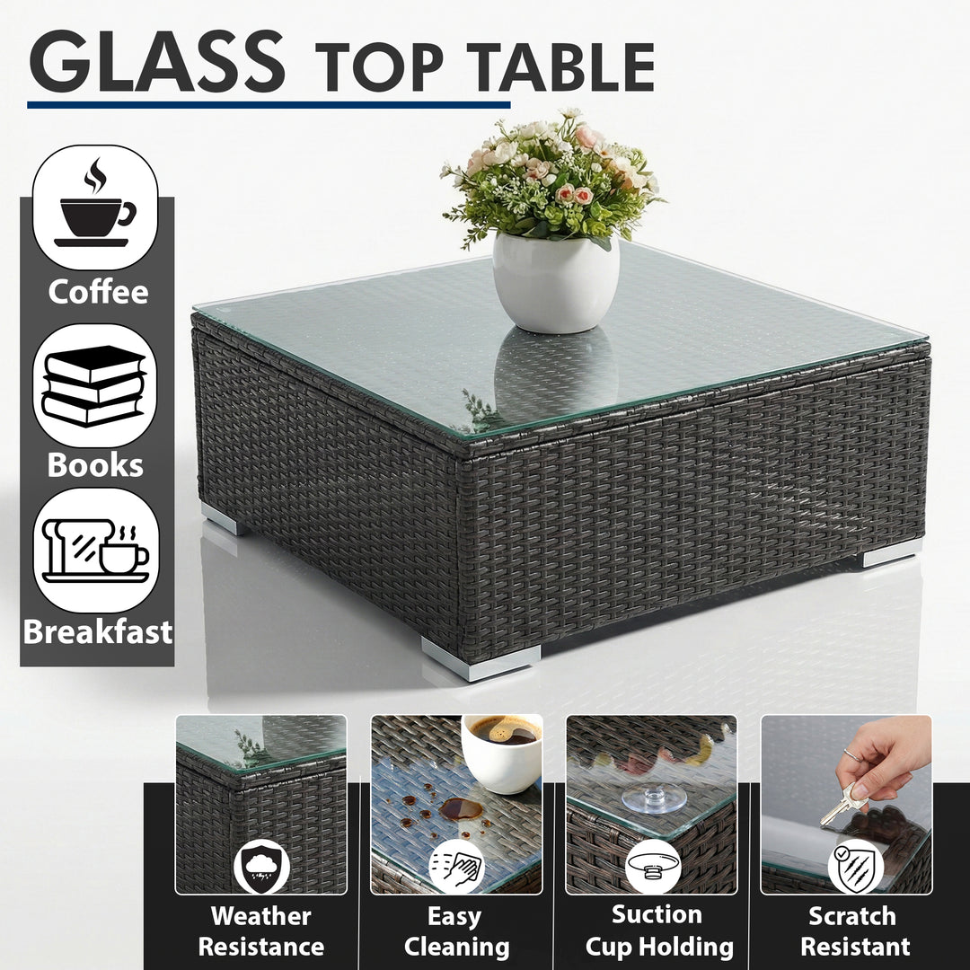 Torino Outdoor Garden Balcony Sofa Set 3 Seater, 2 Seater With 2 Single Seater and 1 Center Table With 1 Side Table Set (Brown)