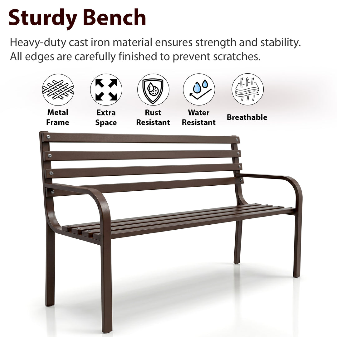 Bean Metal 3 Seater Garden Bench for Outdoor Park - (Brown)