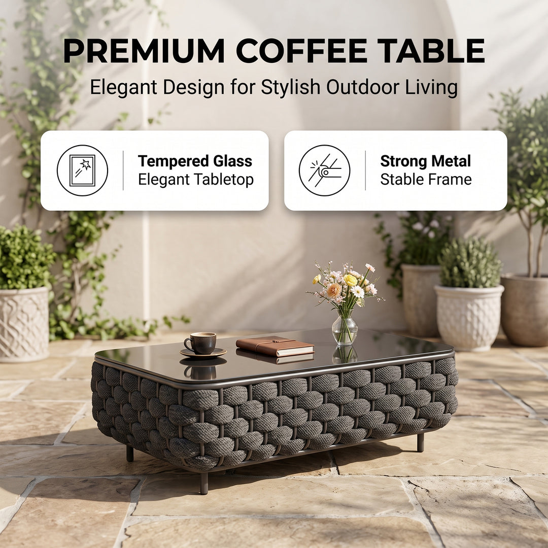 Fepel Outdoor Garden Balcony Sofa Set 2 Seater, 2 Single seater and 1 Center Table Set, Braid & Rope