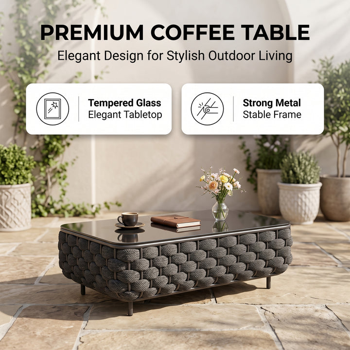 Fepel Outdoor Garden Balcony Sofa Set 2 Seater, 2 Single seater and 1 Center Table Set, Braid & Rope