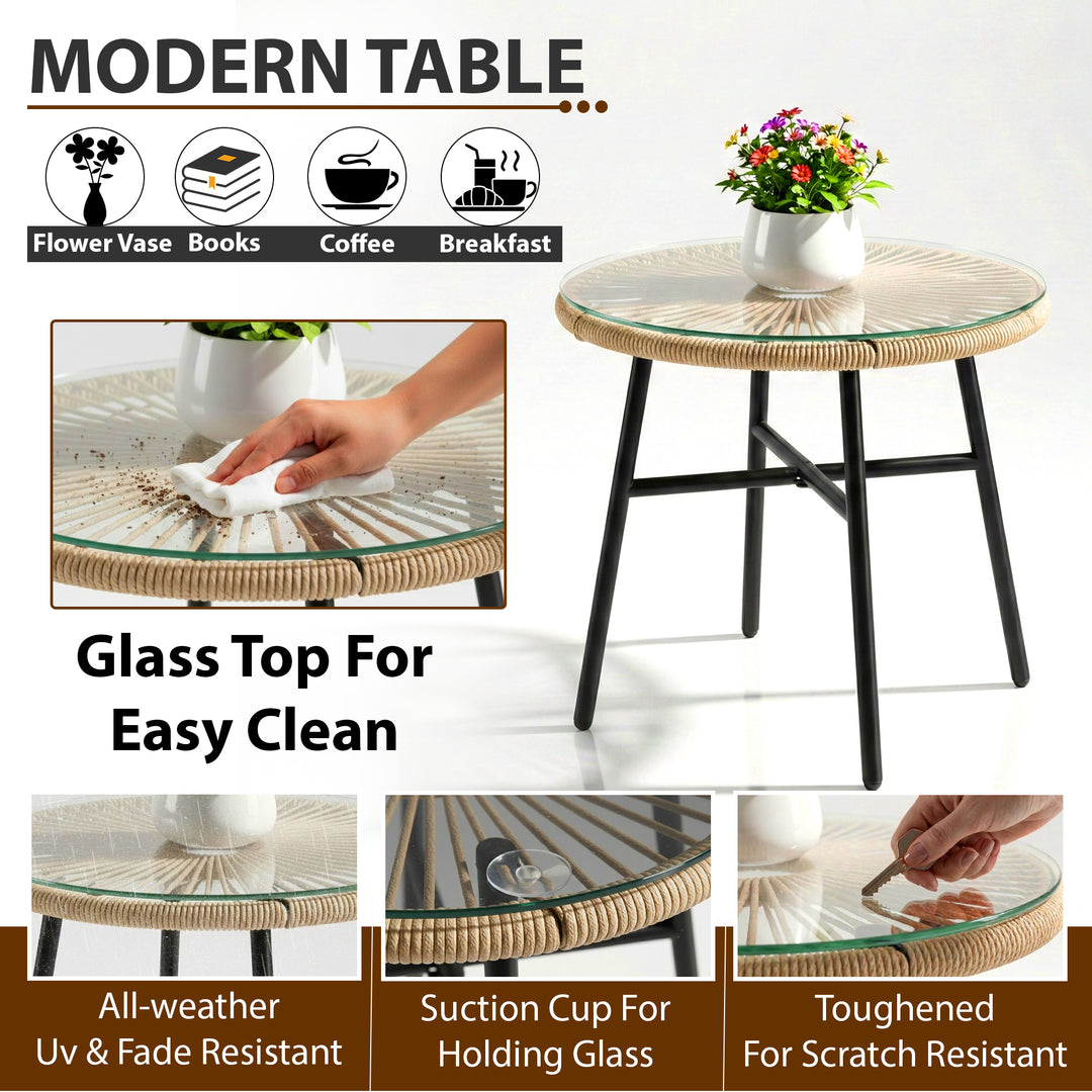 Kivas Outdoor Patio Seating Set 2 Chairs and 1 Table Set (Beige) Braided & Rope