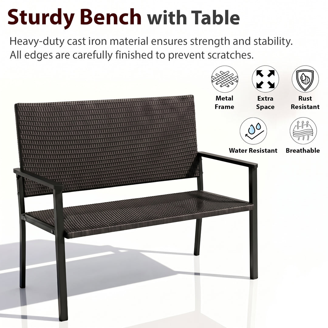 Franco Wicker 2 Seater Garden Bench for Outdoor Park - (Black)