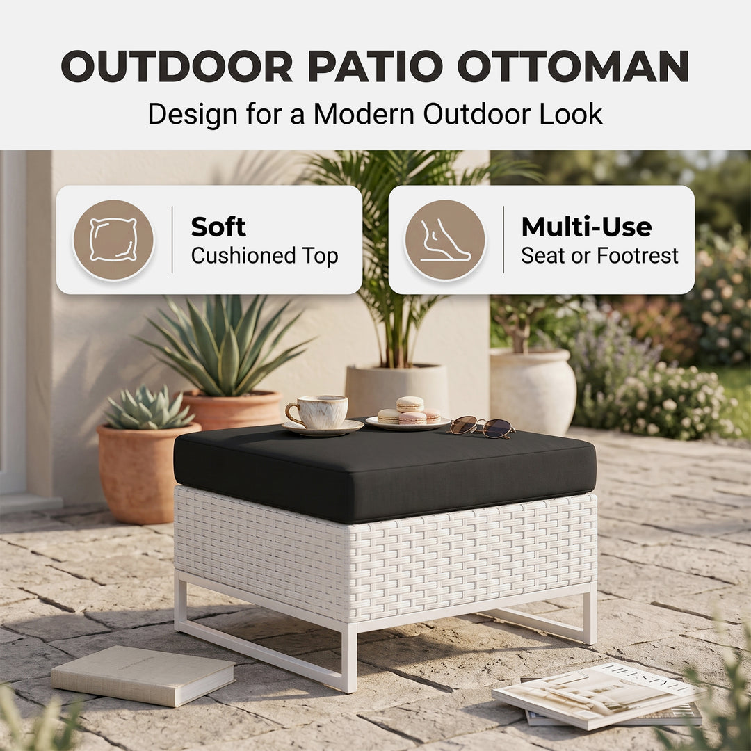Angerona Outdoor Sofa Set 7 Seater, 2 Single seater and 1 Center Table, 1 Side Table With 2 Ottoman Set (White)