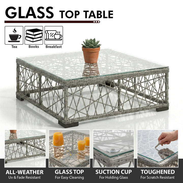 Myca Outdoor Garden Balcony Sofa Set 6 Seater with 1 Ottoman and 1 Center Table Set (Grey)