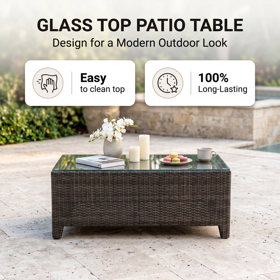 Alfonsoo Outdoor Patio Sofa Set 5 Seater and 1 Center Table (Dark brown)