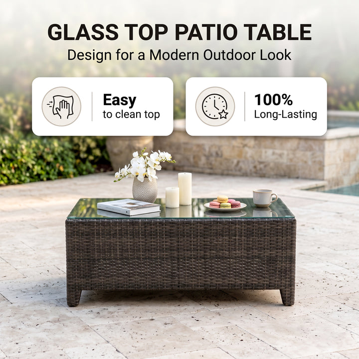 Alfonsoo Outdoor Patio Sofa Set 5 Seater and 1 Center Table (Dark brown)