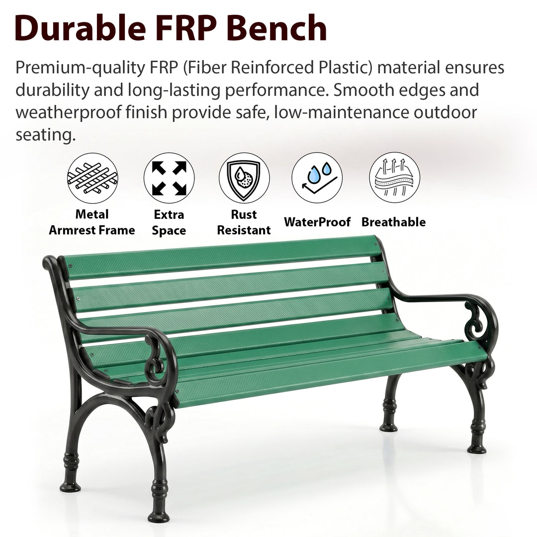 Brin Cast Iron 3 Seater FRP Garden Bench for Outdoor Park - (Black + Green)